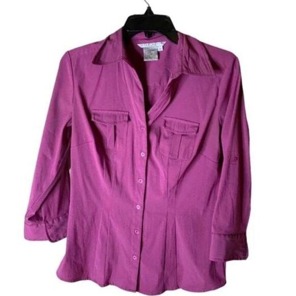 Fred David Shirt Women's Size Small Stretch Barbie Core Button Front Pockets Top - Picture 1 of 5